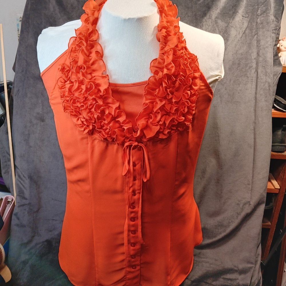 Orange Ruffled Women's Two Piece HalterTop Size Xl